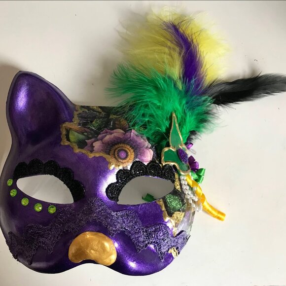 Therian Cat Mask, Mystical Mardi Gras Cat Mask - Picture 2 of 7